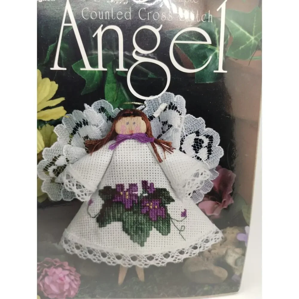 Lot of 2 Counted Cross Stitch Kit Angel 2215 Surprise Shower and 2221 Violets